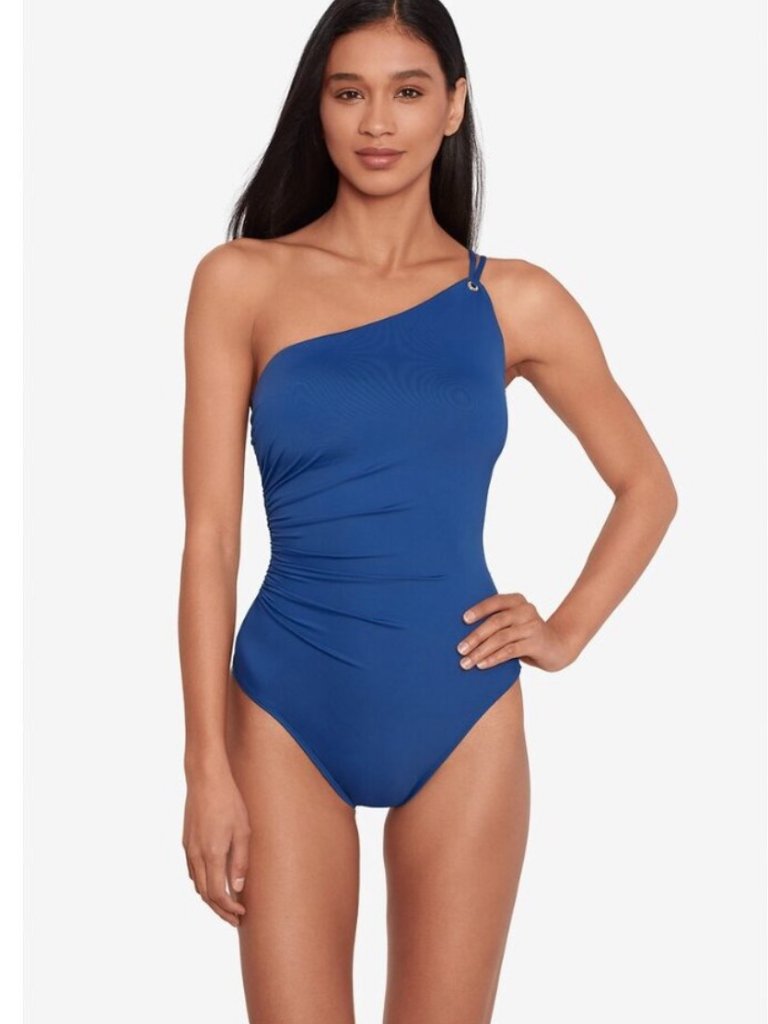 Lauren Ralph Lauren One-Shoulder Swimsuit Blue Size 12 Nwt Double Strap